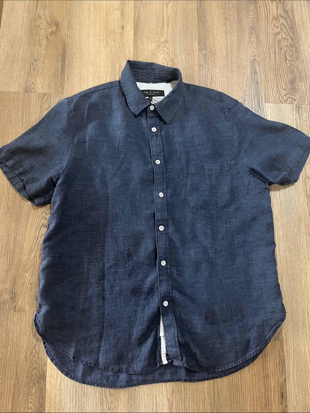 Rag and Bone Classic Navy Short-Sleeve Button-Up Shirt - large